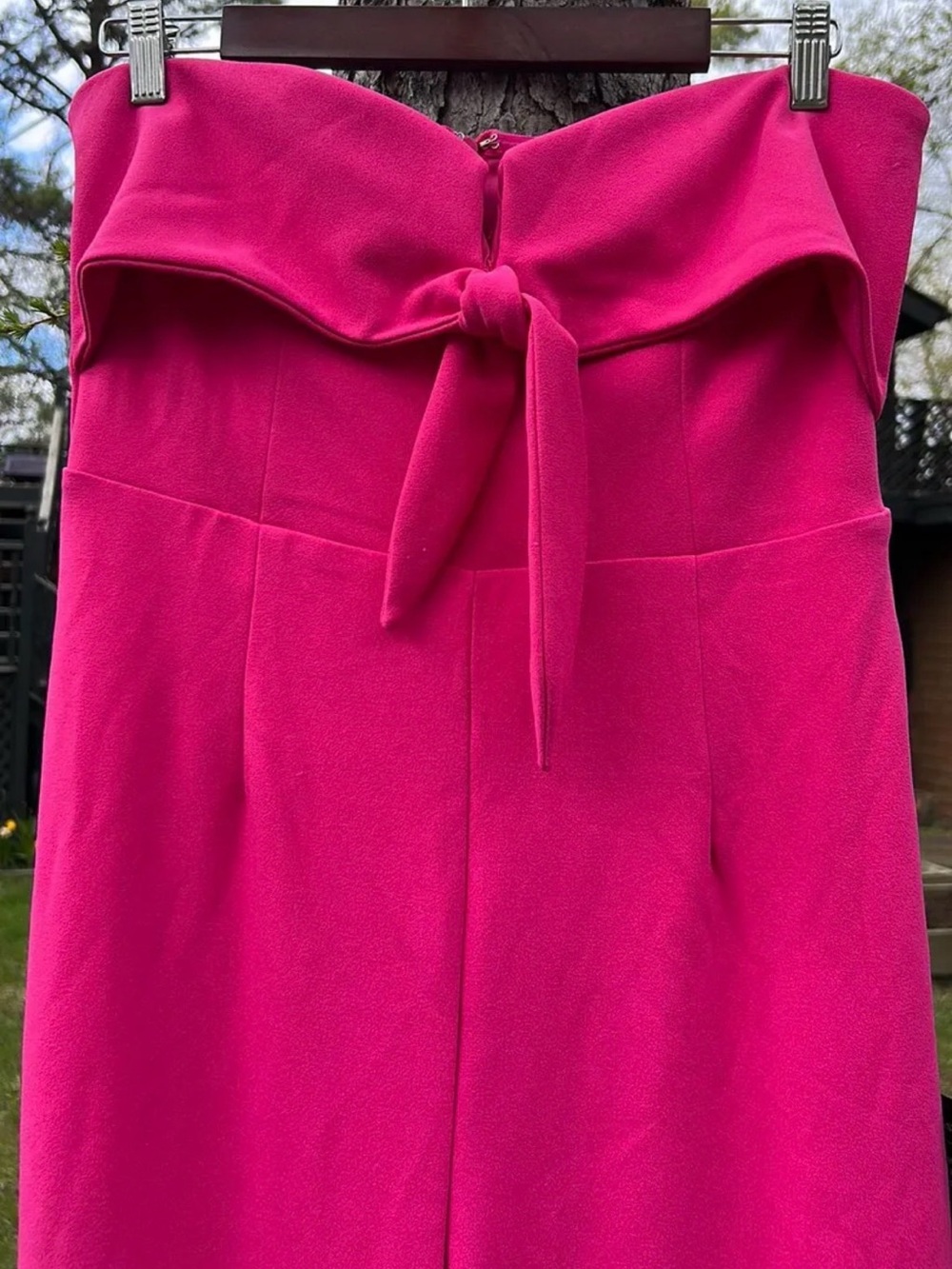 Lulu's Strapless Hot Pink Jumpsuit with Tie Front